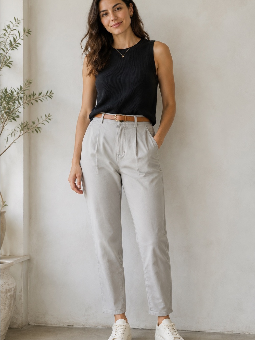Eileen fisher denim tapered pants Pearl Light Gray Women's Cropped